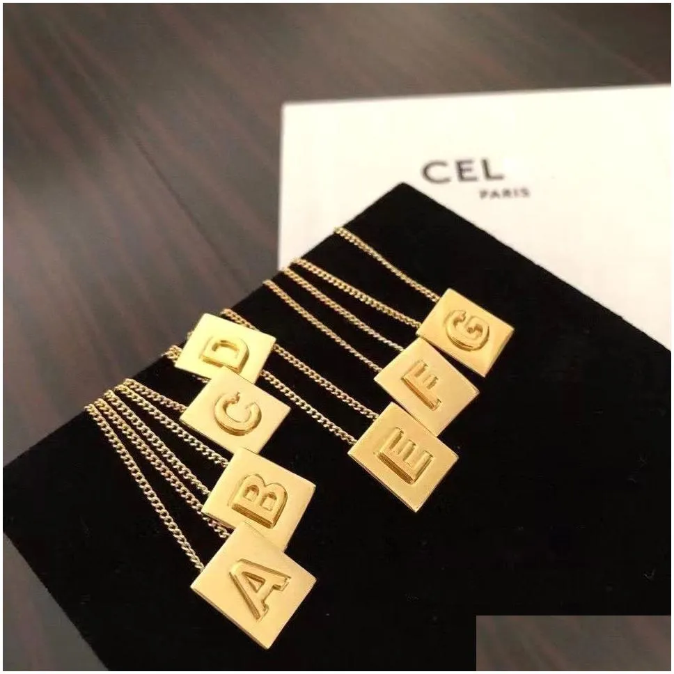 Pendant Necklaces 18K Gold Block Designer Pendant Necklaces For Women Girls Brand Luxury Link Chain Short Choker Square Letters Geomet Otxbp