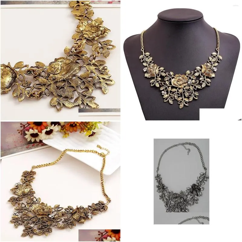 Pendant Necklaces Bronze Rich Flower Choker Necklace Women Fashion Jewelry Luxury Big Bib Maxi Statement Tassel Drop Delivery Otsdf