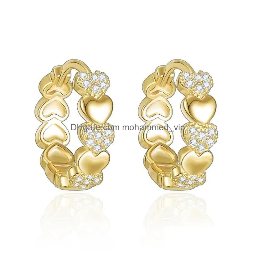 hoop huggie luxury quality jewelry earrings for women 2021 trend cz crystal heart wide loop gold silver color female gift
