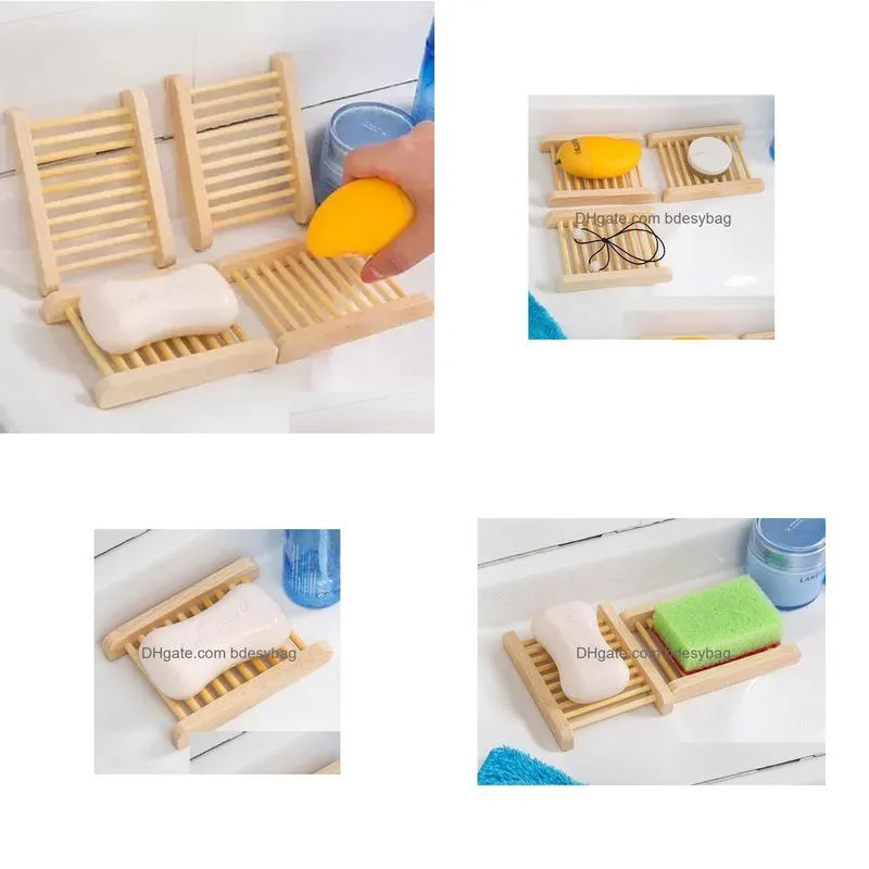 Soap Dishes Natural Bamboo Trays Wooden Soap Dish Tray Holder Rack Plate Box Container For Bath Shower Bathroom Wholesale Ss0303 Drop Otdch