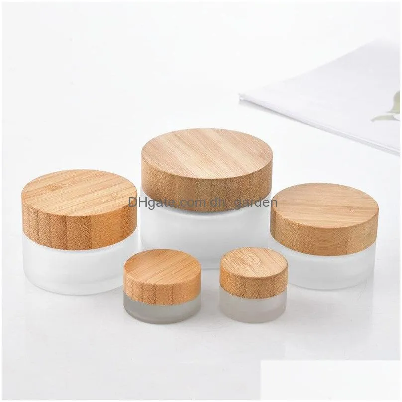 Cream Jar Wholesale Frosted Glass Cream Jars Bamboo Lids Empty Refillable Cosmetic Container Bottles Sample 5G 15G 30G 50G 1 Dhgarden Dhygz