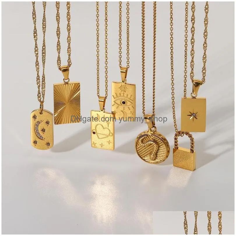pendant necklaces 18k gold plated stainless steel wing greek mythology necklace square shina myth tarot signet for women7621778