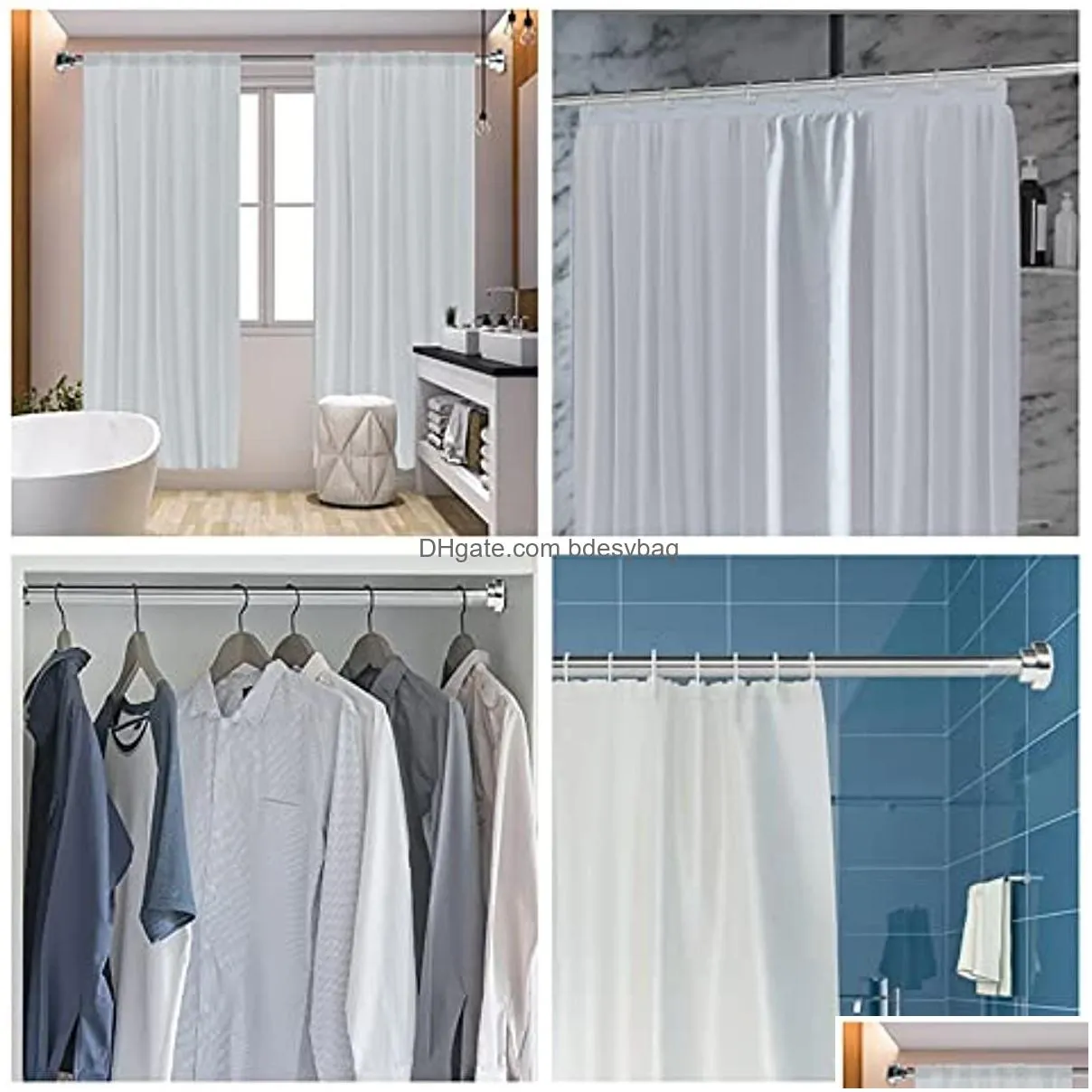 Towel Racks Wholesale Sier Shower Curtain Rod 40-72 Inches Adjustable Tension Spring No Drill Rust Proof For Bathroom Kitchen Wardrobe Ot18Z