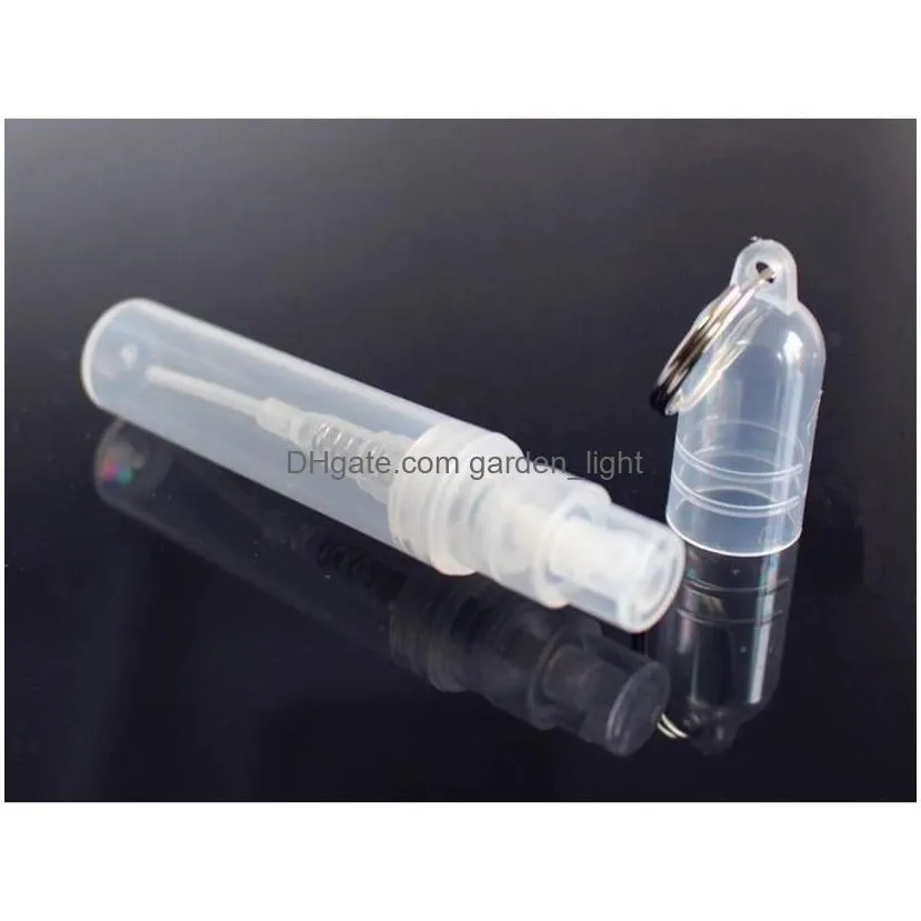 50pcs lot 2ml 3ml 4ml 5ml plastic perfume spray bottle perfume atomizer with keychain ring cosmetic sample test bottle promotion t236o