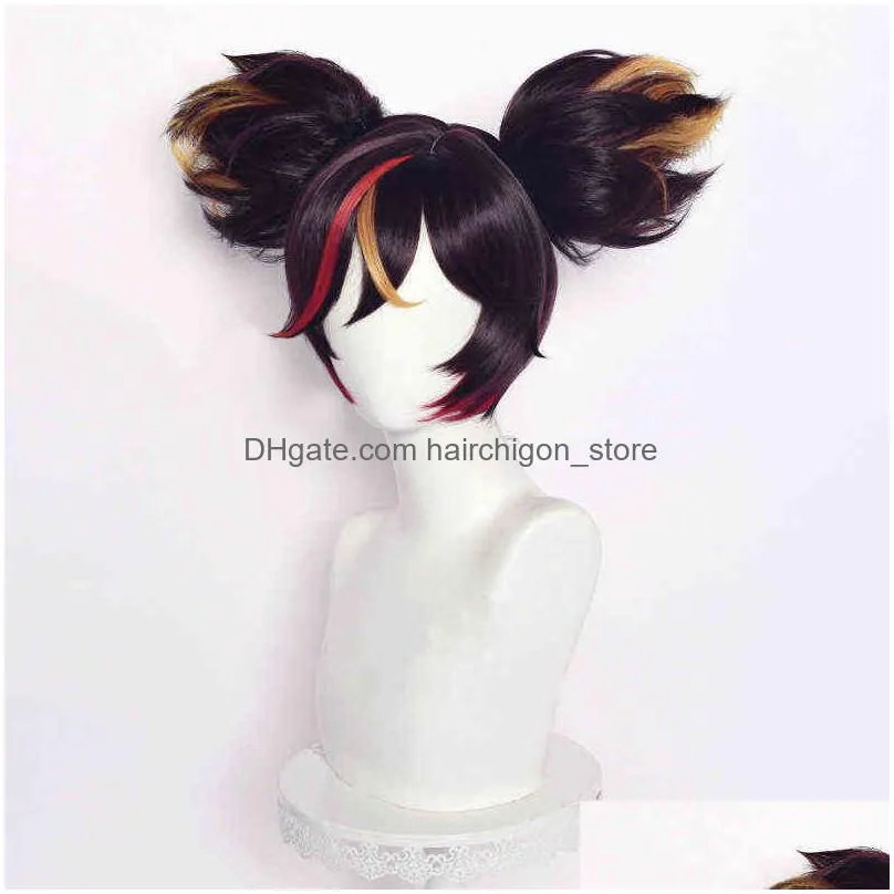 genshin impact cosplay xinyan 30cm wig brown gradient wig cosplay anime wigs heat resistant synthetic wigs halloweenadd wig cap y220512