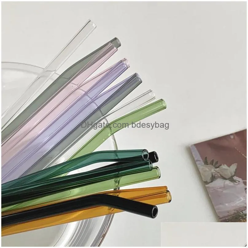 Drinking Straws 20Cm Reusable Eco Borosilicate Glass Drinking Sts Clear Colored Bent Straight Milk Cocktail St High Temperature Resist Otwxi