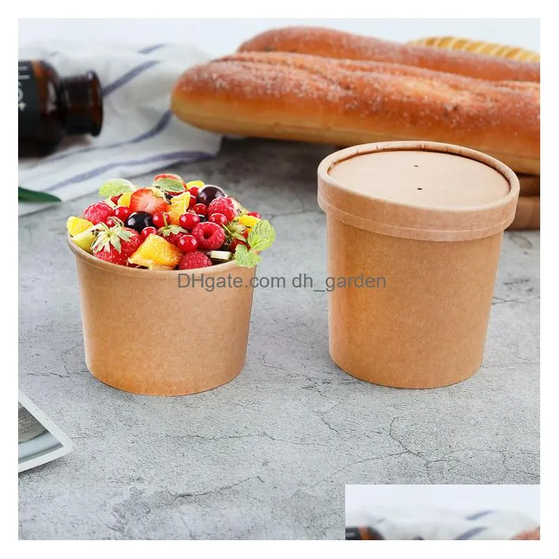Disposable Take Out Containers Disposable Dinnerware Soup Cups Paper Containers Kraft Food Bowls Take Out For Or Cold Drop D Dhgarden Dhack