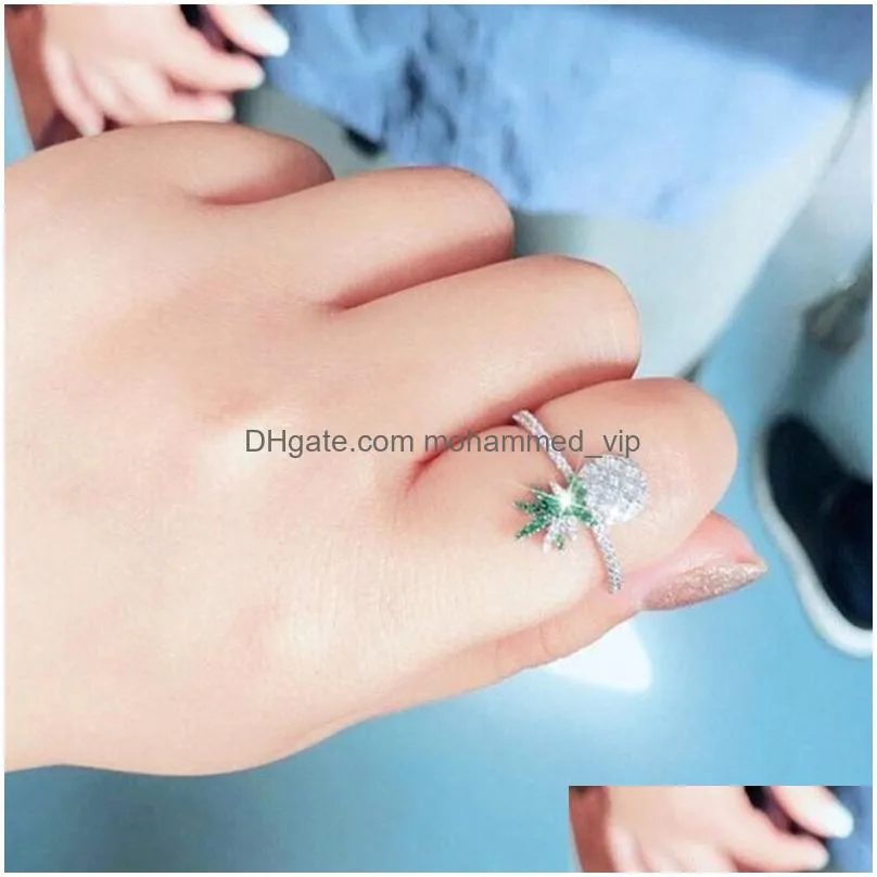 cluster rings cute pineapple silver ring with zircon stone for women wedding engagement fashion jewelry 2021