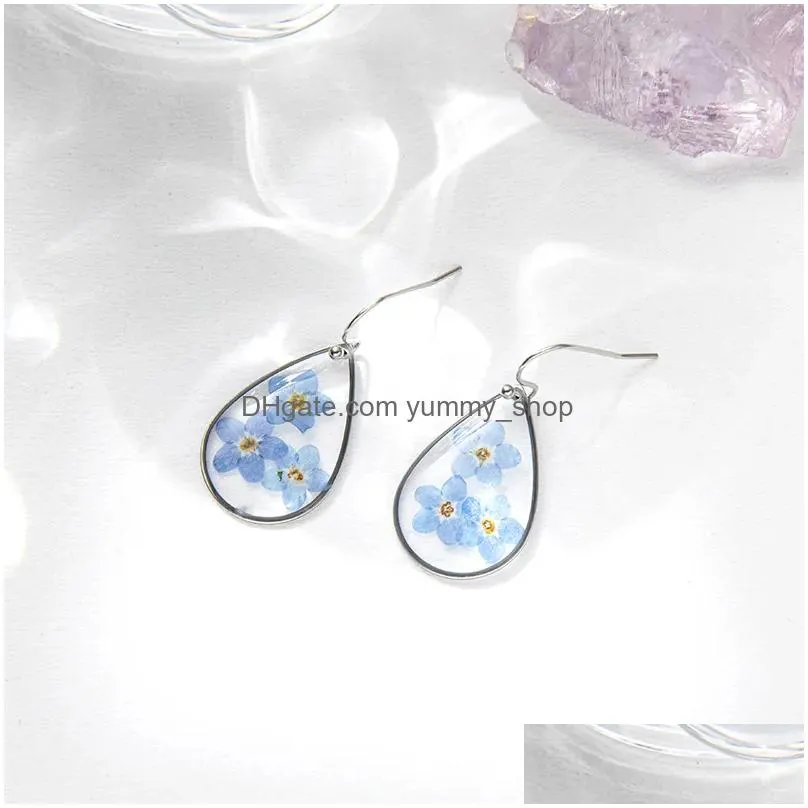 dangle earrings 1pair heart love preserved  flower natural daisy petal butterfly acrylic pendant charm for jewelry making