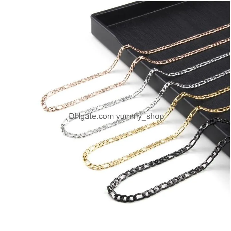 chains stainless steel base curb cuban link chain necklace for women men figaro rose gold silver solid metal jewelry gifts