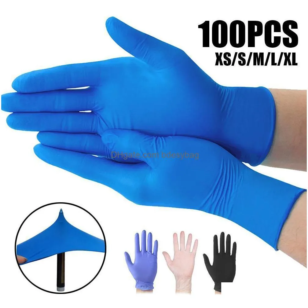 Cleaning Gloves Blue Nitrile Disposable Gloves Powder Non Latex Pack Of 100 Pieces Anti-Skid Anti-Acid Fy9518 Ss0112 Drop Delivery Hom Otbmd