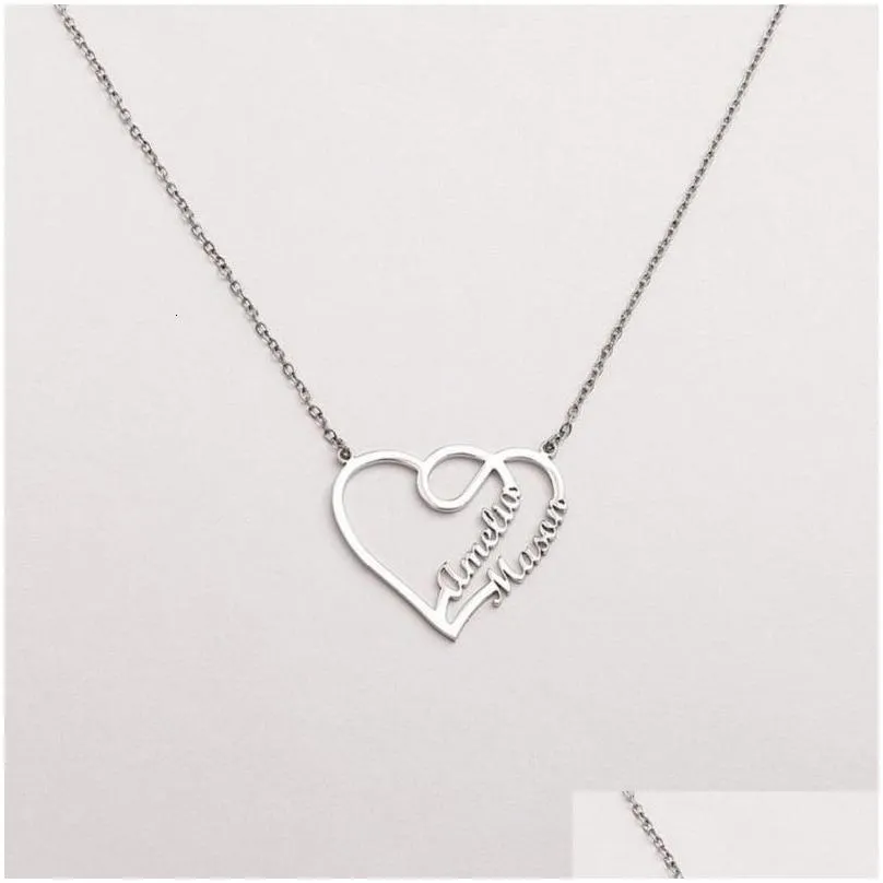 Pendant Necklaces Personalized Layered Name Heart Charm Custom Letter Color Bohemian Jewelry Gift For Friend Drop Delivery Ot6Ee