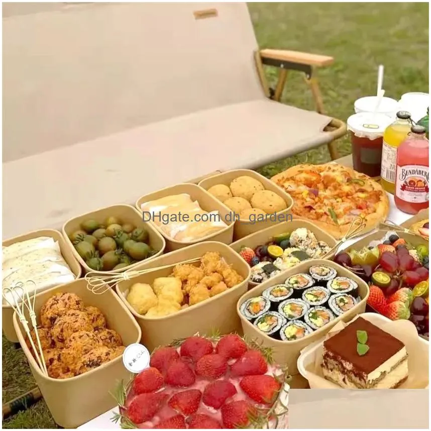 Disposable Dinnerware Kraft Paper Salad Boxes With Lids Square Disposable Take Away Food Containers Drop Delivery Home Garde Dhgarden Dhdvu