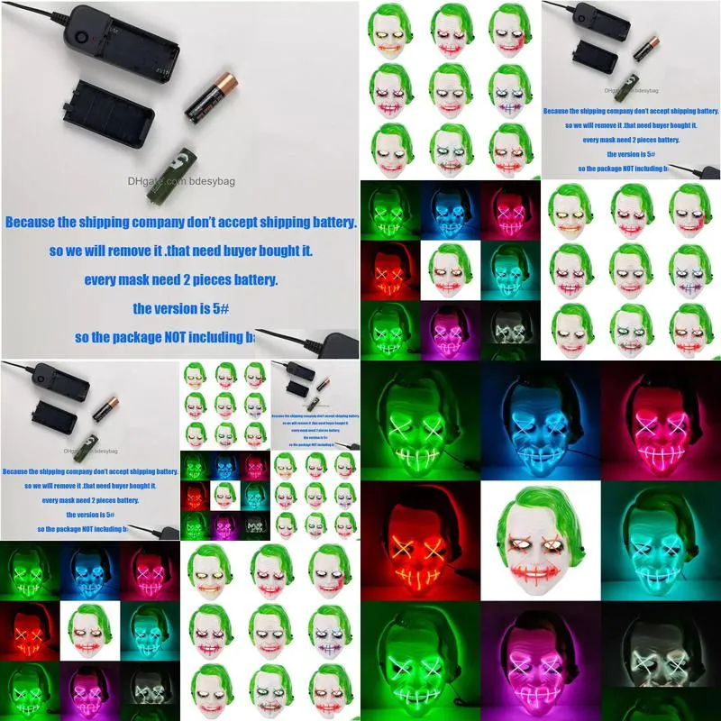 Party Masks Halloween Easter Party Masks Green Hair Clown Led Cold Light Mask Bar Glowing Fy9557 Ss0114 Drop Delivery Home Garden Fest Ot6Vn