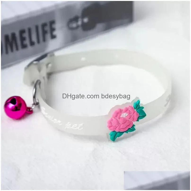 Dog Collars & Leashes New Pet Glowing Collars With Bells Glow At Night Dogs Cats Necklace Light Luminous Collar Anti-Lost Cpa5710 Drop Otweb