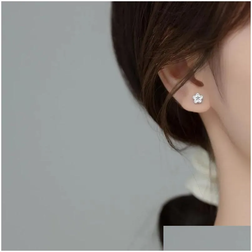 Stud Earrings For Women Girls Kids Zircon Flower Cute Small Earings Korean Style Fashion Jewelry Designer High Quality 2024 Drop Deli Otwtm