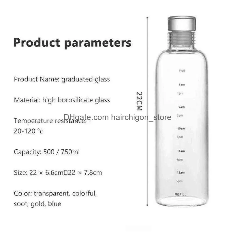 10pc 500ml large capacity glass bottle with time marker cover for water drinks transparent milk juice simple cup birthday gift y220428