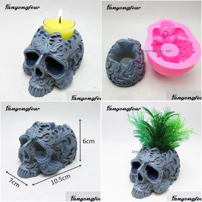 tools 3d skull candlestick silicone mold baking mold gypsum resin chocolate candle candy mold t200523