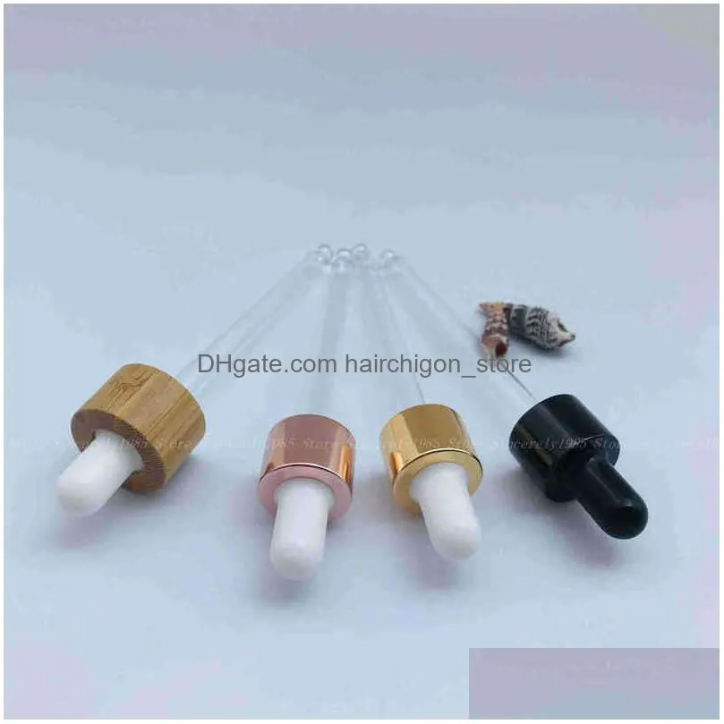 10pc 100ml flat square glass dropper bottle transparent glass bottle with bamboo cap golden cap rose gold cap black cap y220428