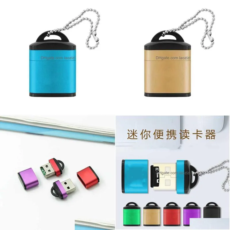 card reader tf aluminum case with chain mini usb2.0 t-flash card mobile phone memory card reader