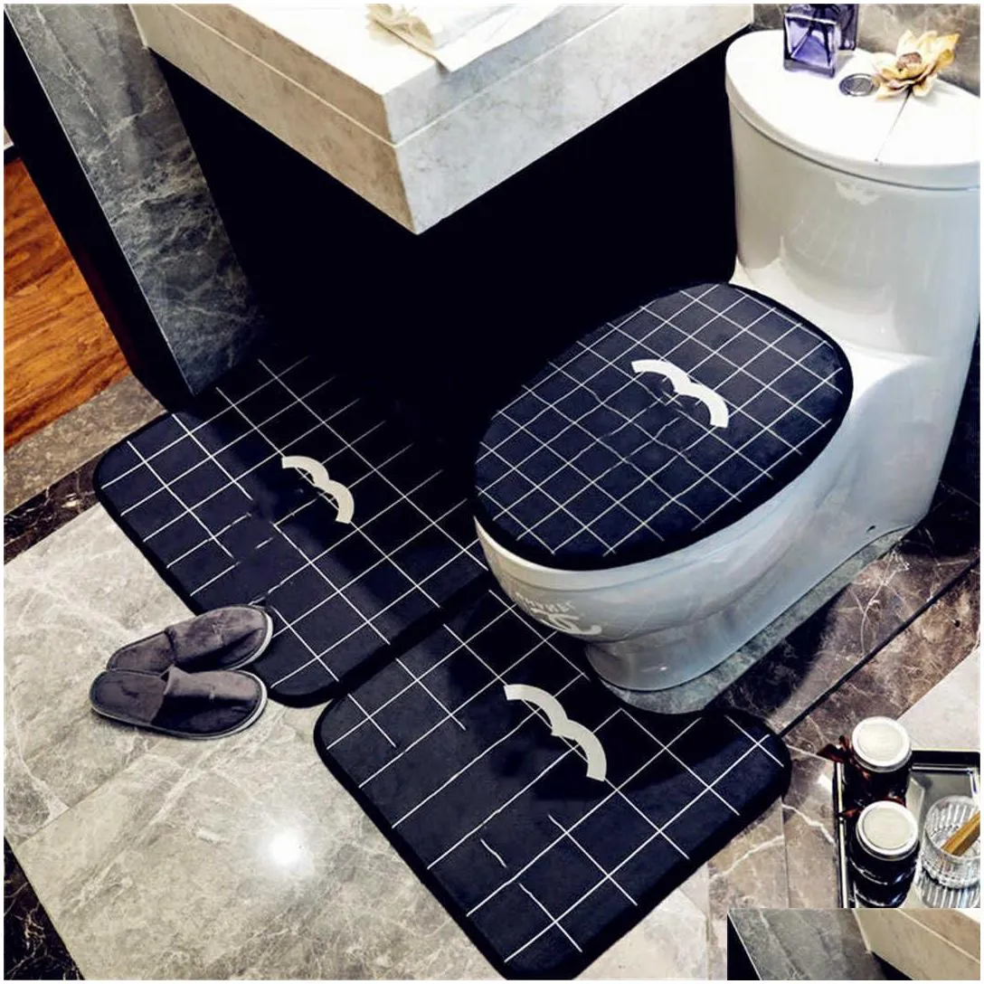 3 Bath Mat Piece Set Classical Pattern Toilet Cover Foot Pad Non-slip Absorbent Bathroom Door Mats Flannel Soft Bathr Rug Carpet