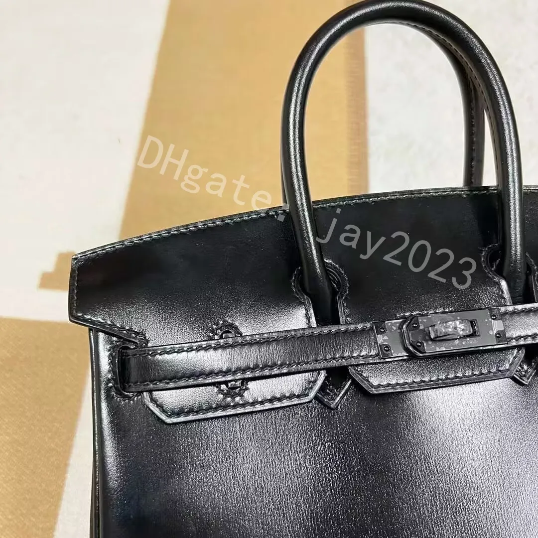 10S tote bag wax thread designer bag BOX real leather 25cm all black fully handmade bag Best seller bag luxury purse wax line stitching High-end customization