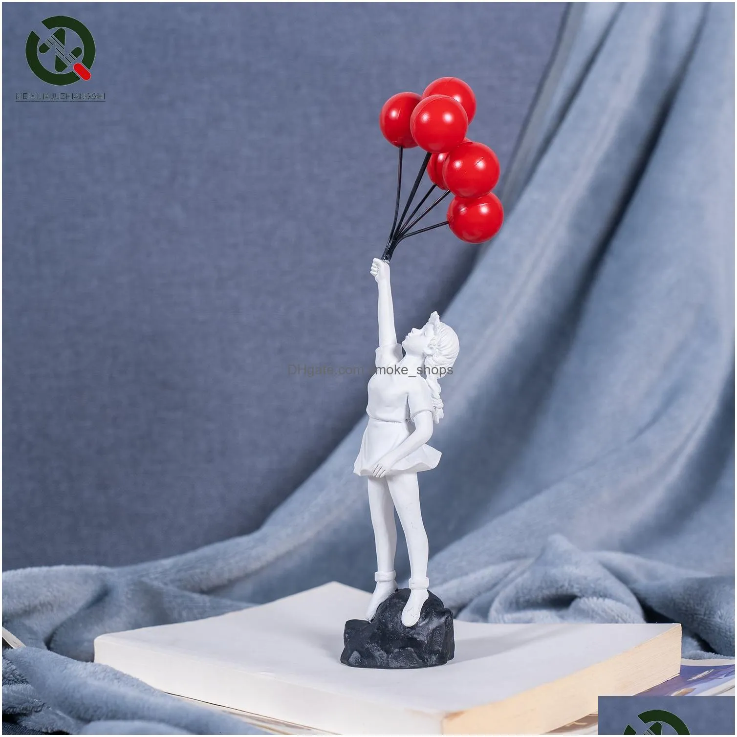 decorative objects figurines flying balloon girl figurine home decor banksy modern art sculpture resin figure craft decoration collectible