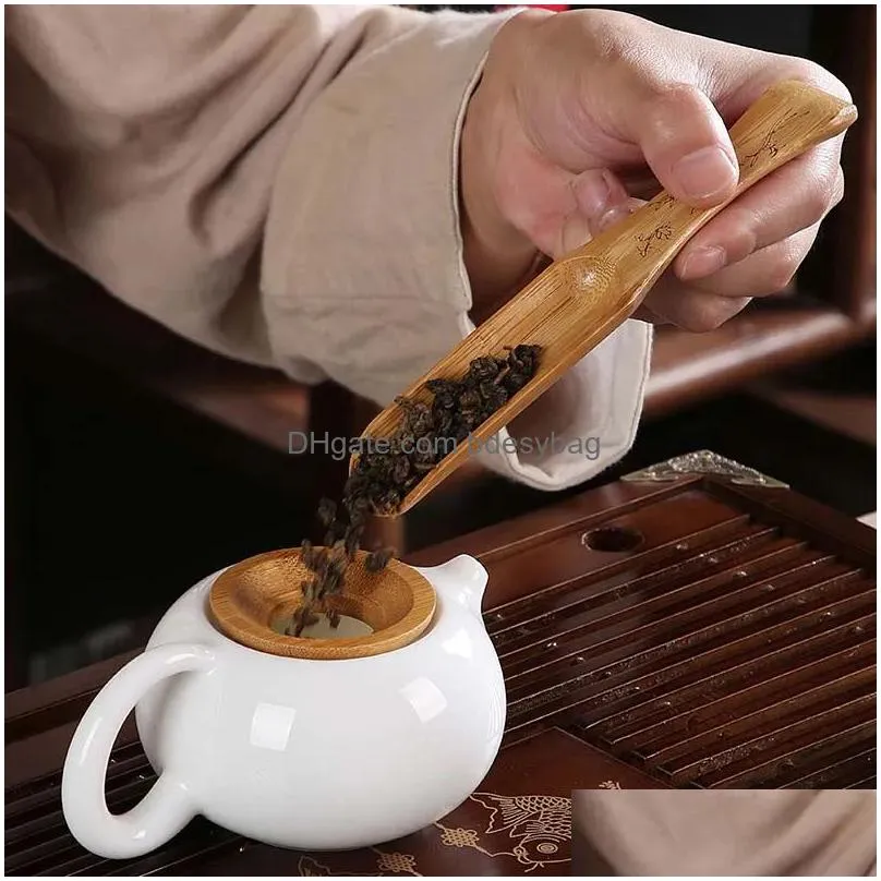 Tea Scoops 18Cm Wooden Bamboo Tea Scoop Coffee Drinking Tools Cooking Utensil Length Spoon Home Kitchen Accessories Tt0422 Drop Delive Otajp