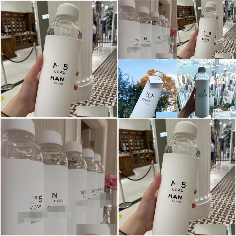 No. 5 Water Bottles Cup Luxury White Glass Water Bottle