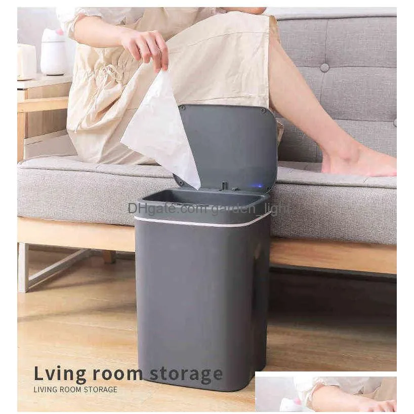 16l smart trash can automatic sensor dustbin kitchen bathroom garbage bucket intelligent electric smartwaste bins 211215207m