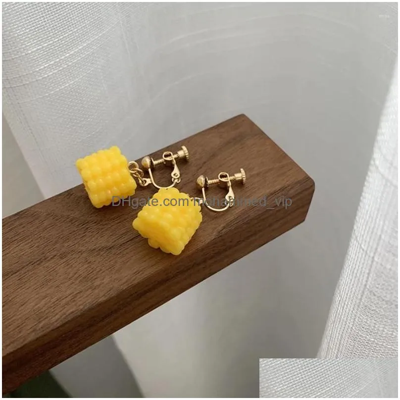 dangle earrings 2023 korean fashion jewelry gold plated cute vegetable food sweet 3d hypoallergenic corn for women girls gifts
