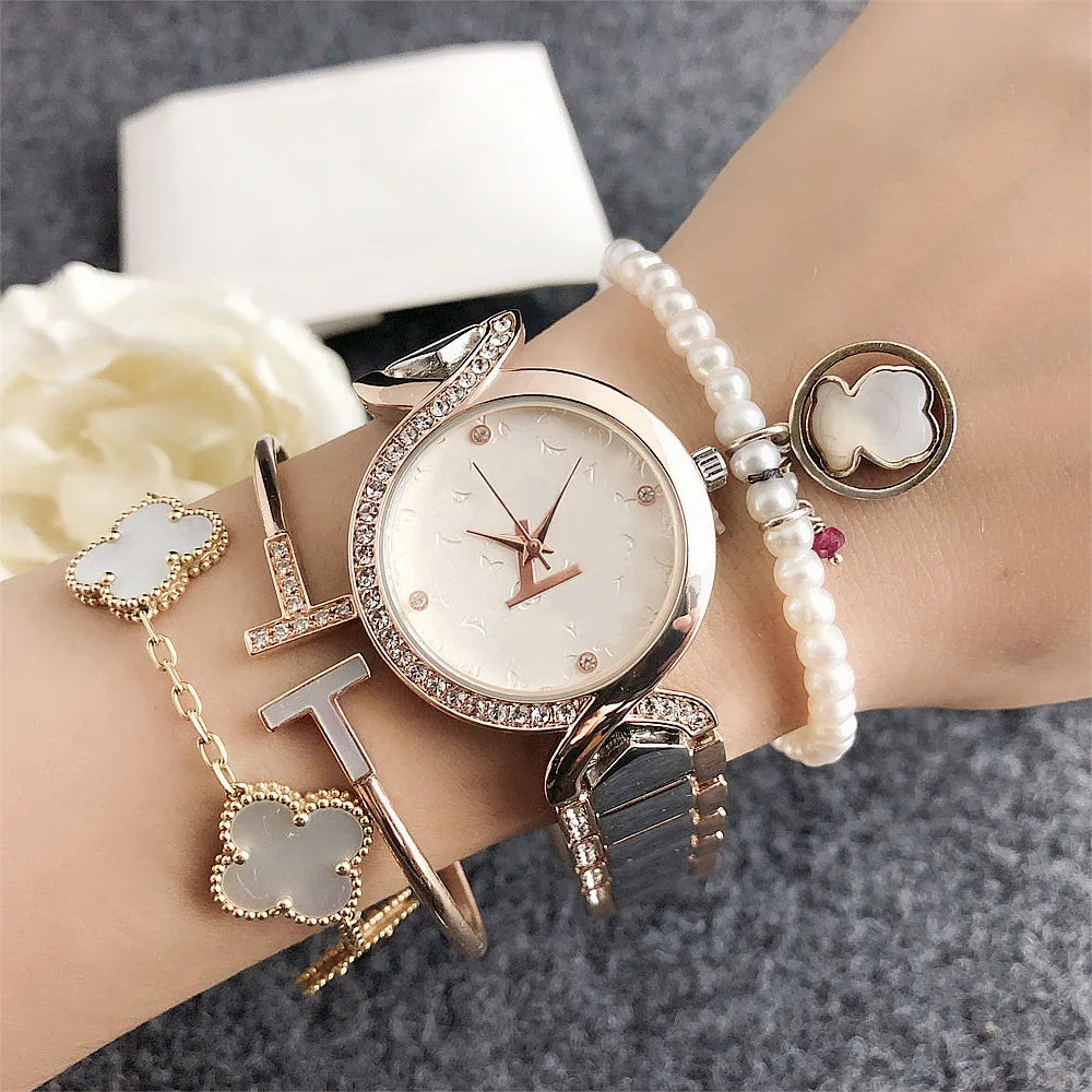 Fashion Full Brand Wrist Watches Women Girl Luxury Diamond Style Steel Metal Band Quartz With Clock L 103