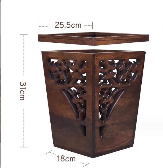 thai solid wood trash bin light luxury creative retro new chinese style bedroom kitchen home living room trash bin wooden