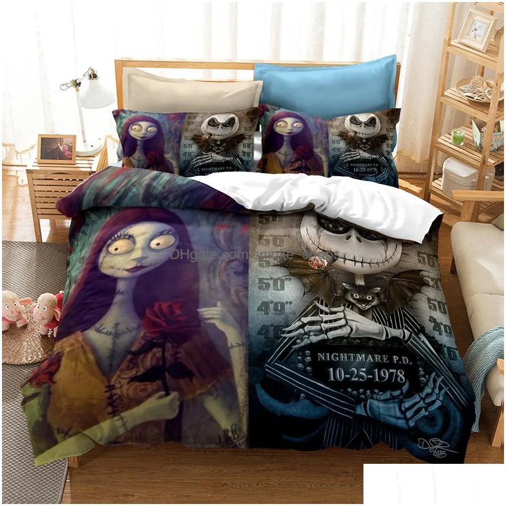 bedding sets nightmare before christmas set valentines day decor gifts soft duvet cover jack and sally bed comforter king twin 221129