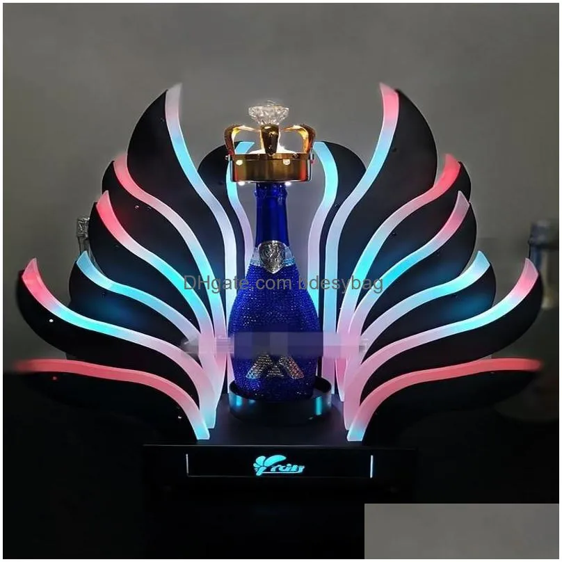 Other Bar Products New Peacock Tail Led Luminous Bar Wine Bottle Holder Rechargeable Champagne Cocktail Whisky Drinkware Display Shelf Ot03K