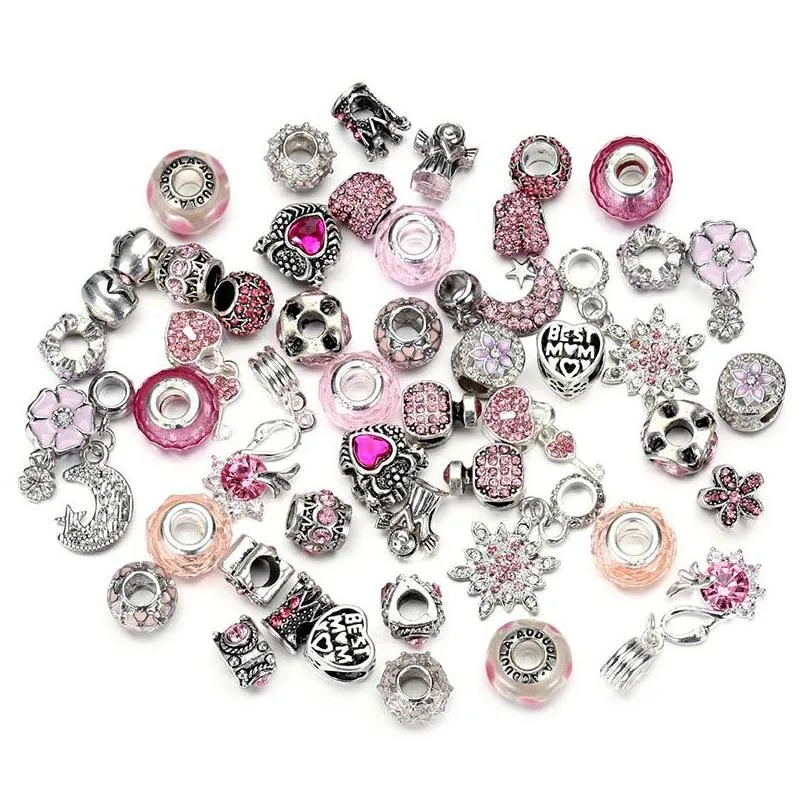 Charms 50Pcs/Lot Crystal Big Hole Loose Spacer Craft European Rhinestone Bead Pendant For Charm Bracelet Necklace Fashion Diy Jewelry Dhy0O