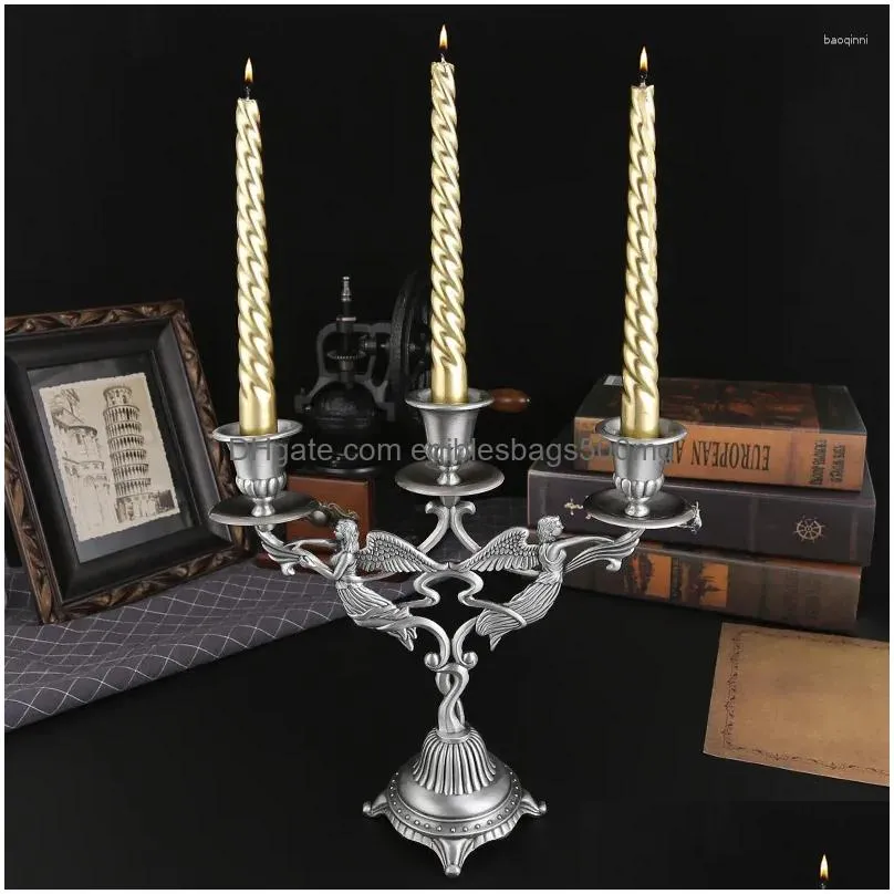 candle holders creative 3-lights angel stands metal candlesticks table decoration accessories for home/church ch017