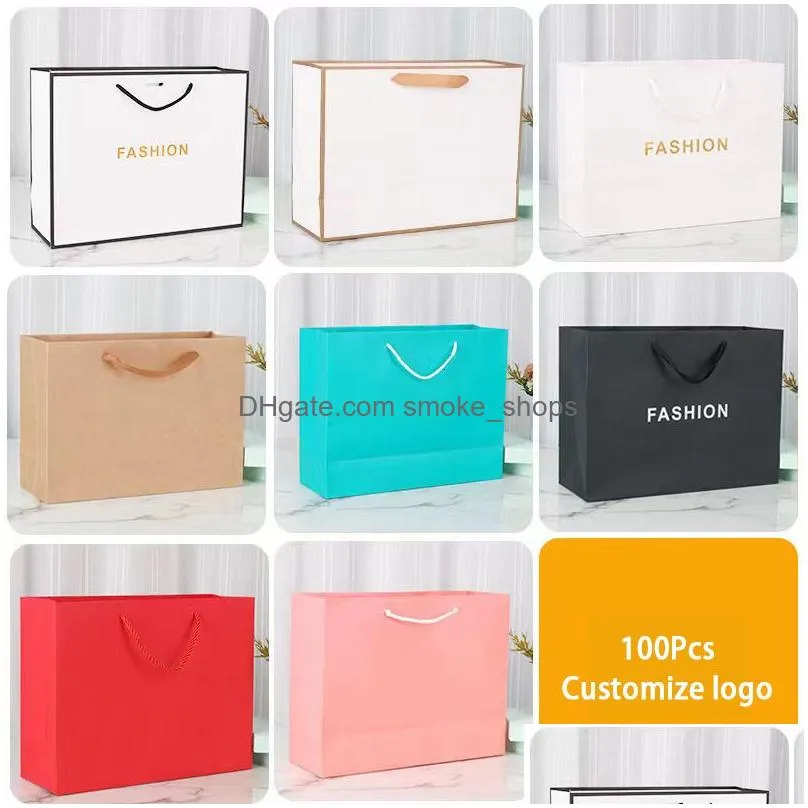 wholesale packaging paper 100pcs custom gift packing bag personalization business shopping clothes package kraft bags party wedding supplier