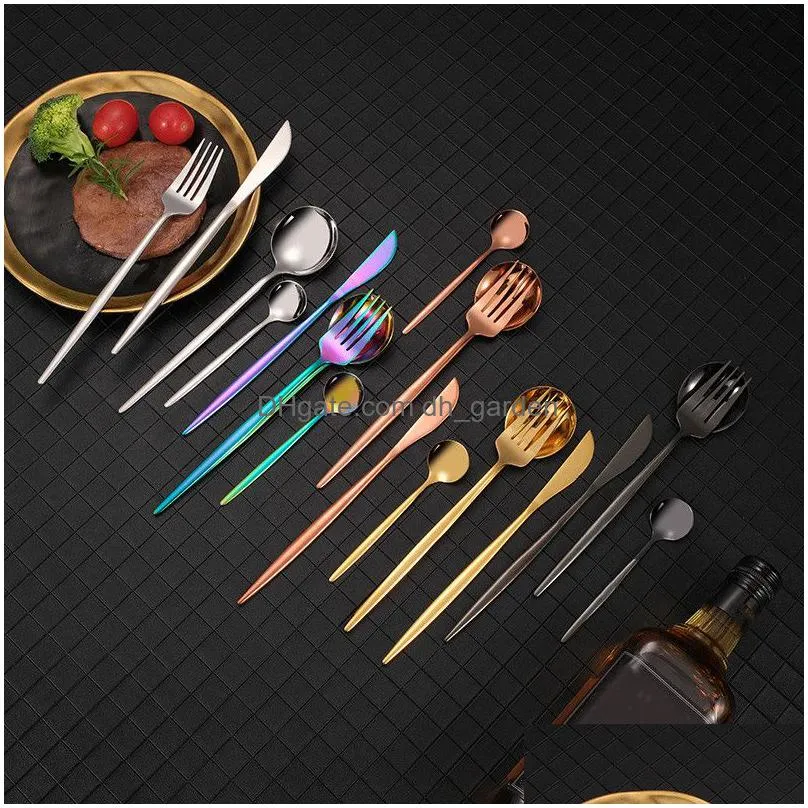 Flatware Sets 24Pcs Dinnerware Set Stainless Steel Tableware Knife Fork Tea Spoon Cutlery Mtiple Colour Drop Delivery Home G Dhgarden Dhwxy
