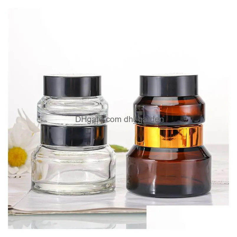 Cream Jar Wholesale 15G 30G 50G Round Matte Frosted Black Jar Body Butter Skin Care Cream Cosmetic Glass Jars With Plastic C Dhgarden Dhgix