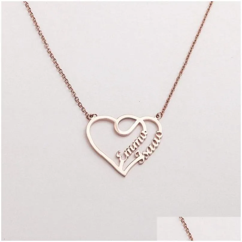 Pendant Necklaces Personalized Layered Name Heart Charm Custom Letter Color Bohemian Jewelry Gift For Friend Drop Delivery Ot6Ee