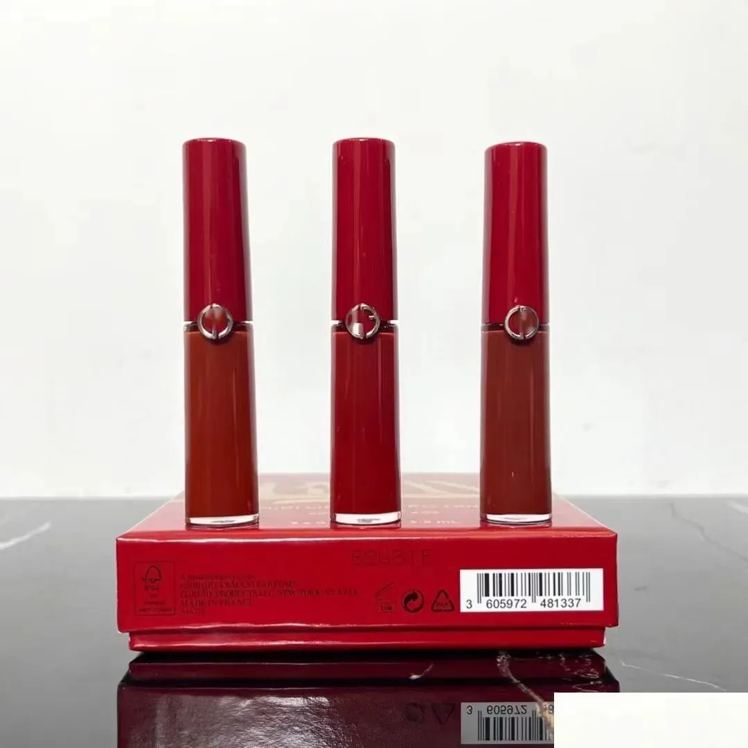 New Year Lipgloss Set GIORGIO Brand Top Quality Girl Lip Beauty 3pcs/set Mini Lip Maestro Trio Shades #206 #400 #405 3.5ml*3pcs/set Chirstmas Gift Nice Packing
