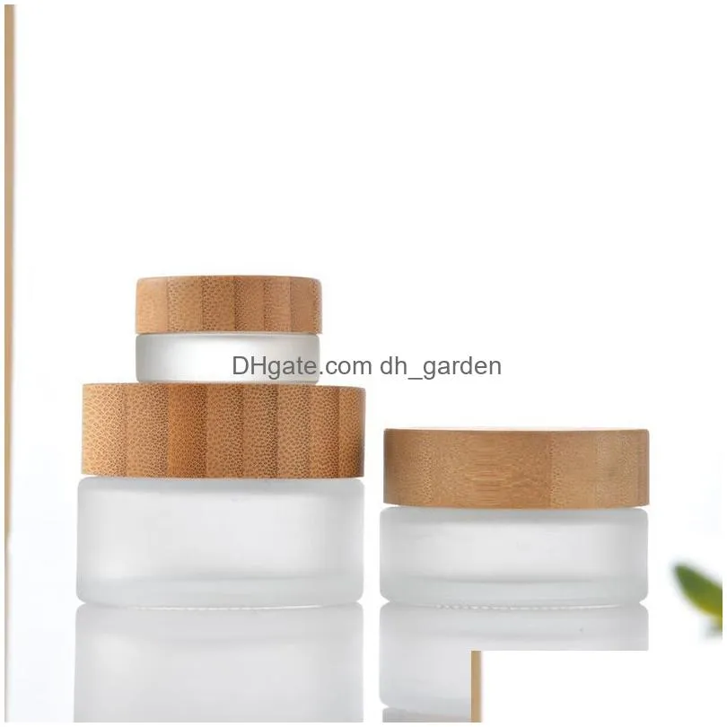 Cream Jar Wholesale Frosted Glass Cream Jars Natural Bamboo Lids Empty Refillable Cosmetic Container Bottles Sample 5G 15G 3 Dhgarden Dhfgm