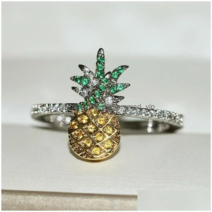 cluster rings cute pineapple silver ring with zircon stone for women wedding engagement fashion jewelry 2021