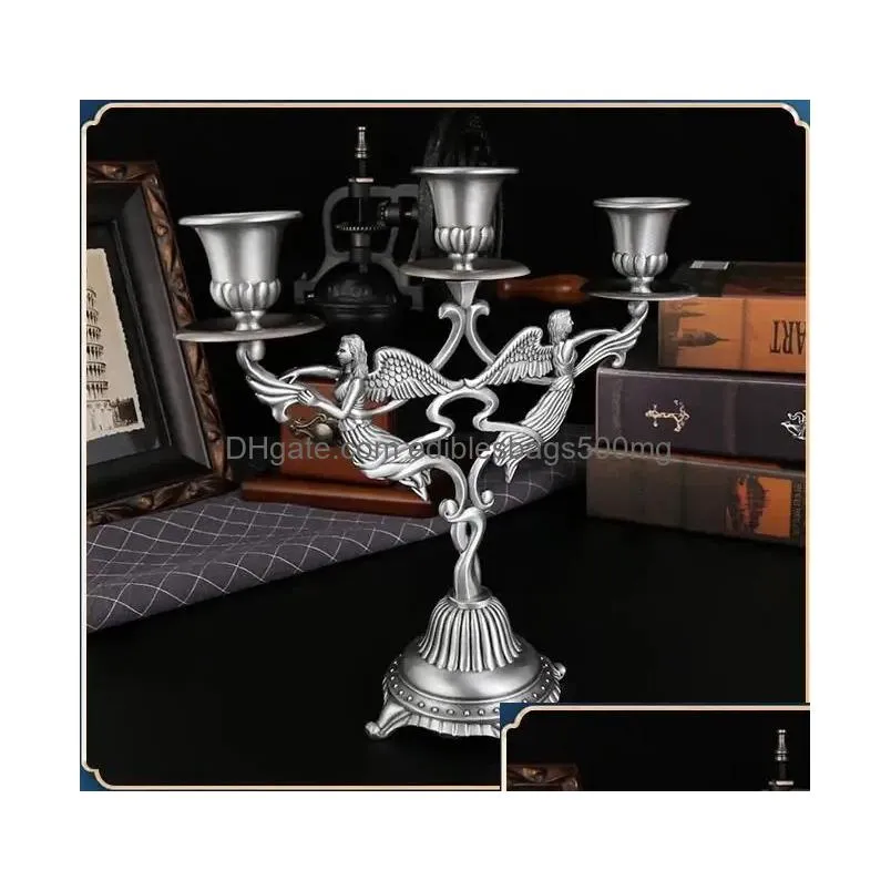 candle holders creative 3-lights angel stands metal candlesticks table decoration accessories for home/church ch017