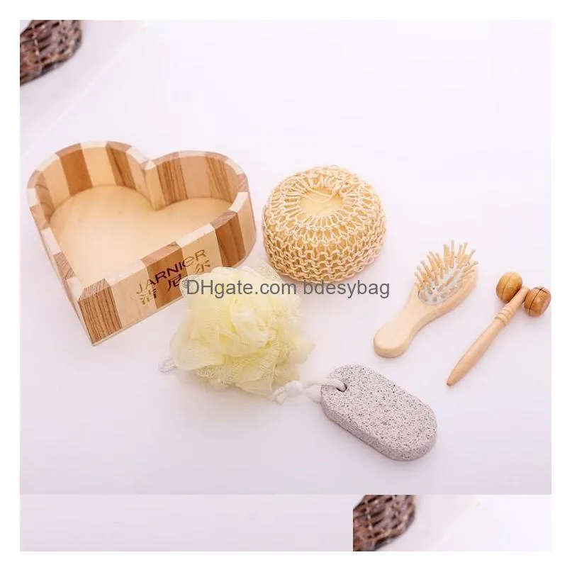 Bath Brushes, Sponges & Scrubbers 6Pcs Promotional Wood Heart-Shaped Gift Box Bath Accessory Sisal Sponge /Comb Wooden/ Mas Brush/ Spa Otgxg