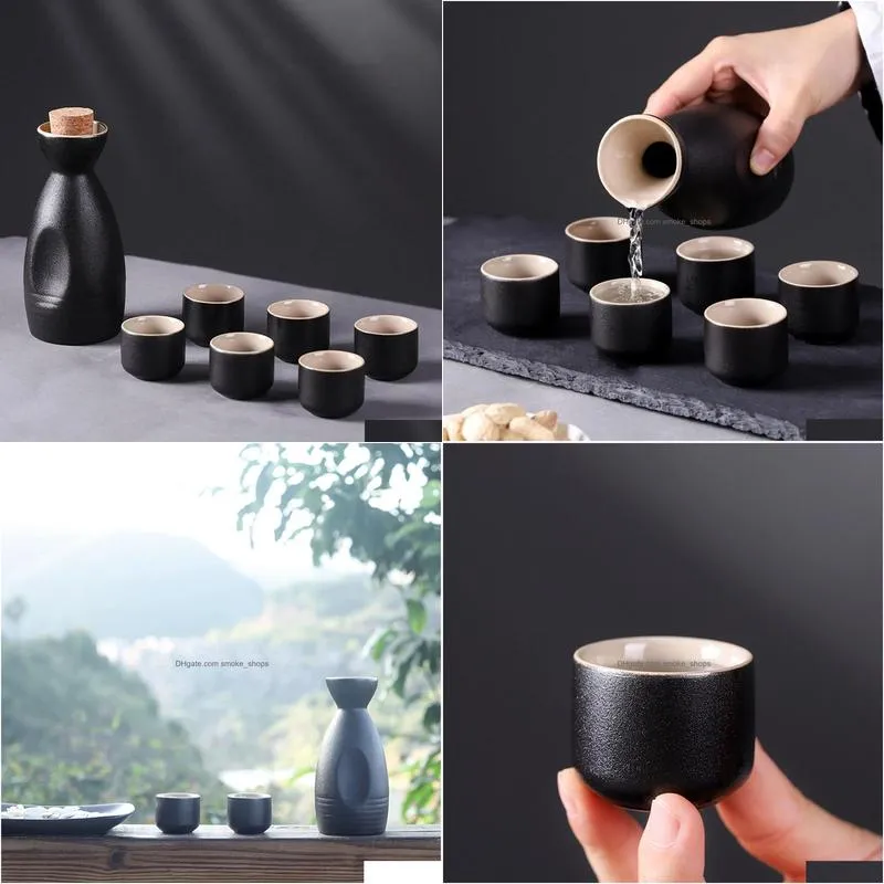 bar tools japanese style ceramic sake pot cups set ornament drinkware with 6 crafts gift for cupboard cabinet tea party drawer office