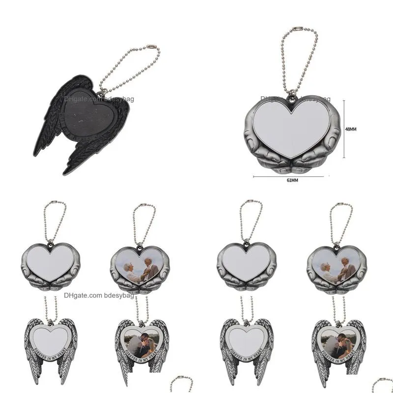 Party Favor Sublimation Car Charm Pendants Party Favor Valentines Day Ornament Heart In Hands Blanks For Heat Press Ss0330 Drop Delive Otyw3