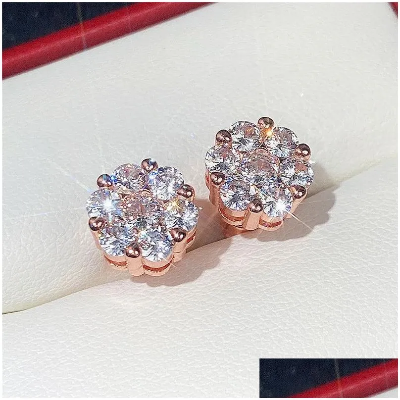 Stud Charming Earrings For Men Women Yellow Rose Gold Plated Bling Cz Diamond Stone Nice Gift Drop Delivery Otglt
