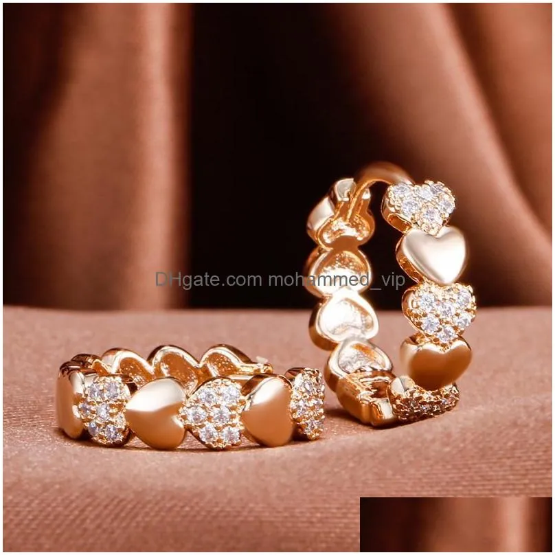 hoop huggie luxury quality jewelry earrings for women 2021 trend cz crystal heart wide loop gold silver color female gift